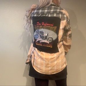 Custom bleached flannel with Harley Davidson back patch